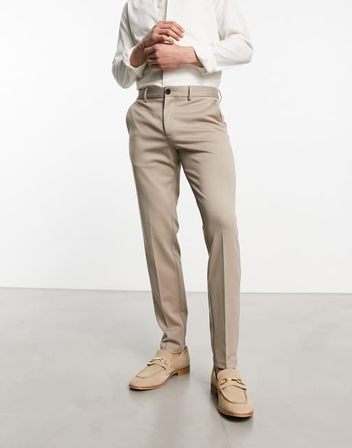 Jack & Jones Intelligence slim fit smart jersey pants in beige 