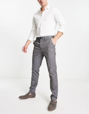 Jack & Jones Intelligence slim fit smart jersey pants in gray check