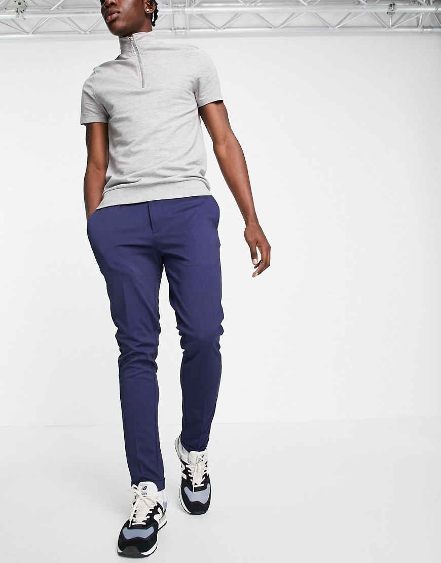 Jack & Jones Intelligence slim fit stretch trousers with pleats in navy with cotton - NAVY