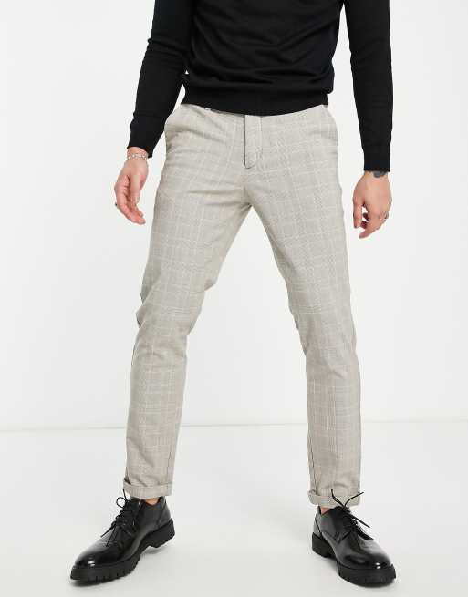 Jack Jones Intelligence slim pants in beige check ASOS