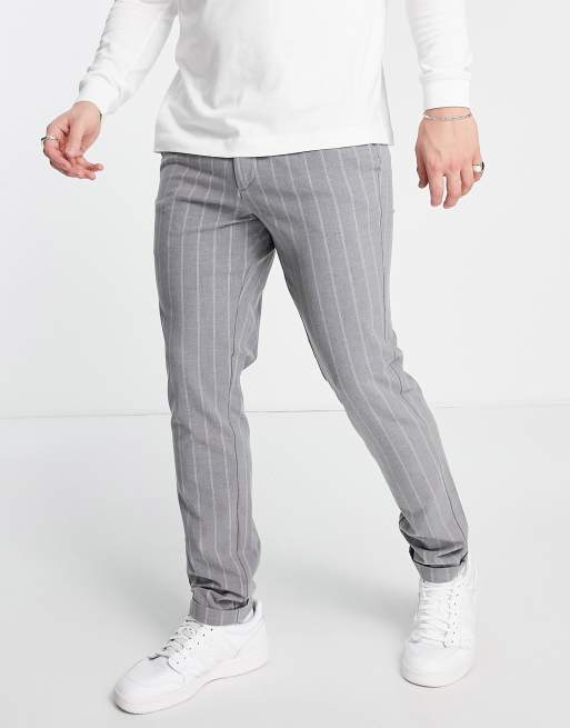 Jack & Jones intelligence slim pants in light gray pinstripe