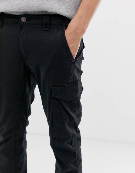 Jack & Jones Intelligence  — Sorte cargobukser med manchetter, 3 af 4