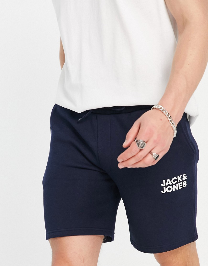 Jack & Jones Intelligence sweat short with logo in navy