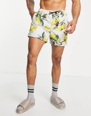 Jack & Jones Intelligence swim short with lemon print