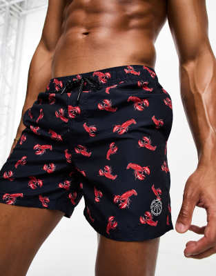 Jack & Jones Intelligence Swim Shorts In Navy Lobsterprint