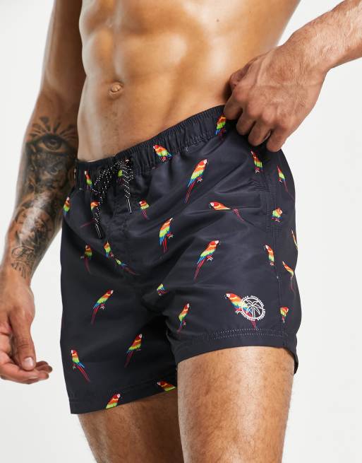 Jack & Jones Intelligence swim shorts with parrot print ASOS