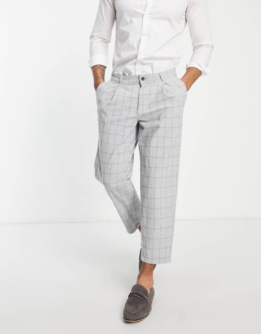 Jack & Jones Intelligence – Szare spodnie w kratę z krótszymi szerokimi nogawkami, 4 z 4