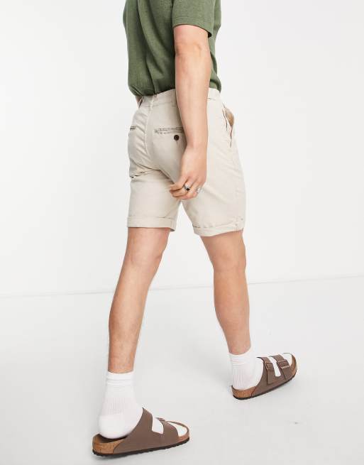 Jack & Jones Intelligence – Szarobeżowe lniane szorty chinosy, 2 z 4