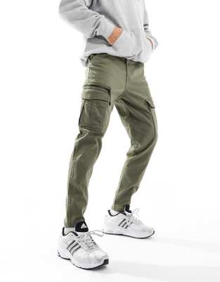 Jack & Jones Intelligence Tapered Cargo Pants In Khaki-green