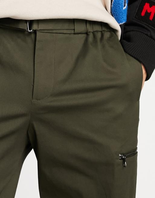 Jack & Jones Intelligence - Tapered cargobukser med lynlås i kakigrøn i gulerodspasform, 4 af 4