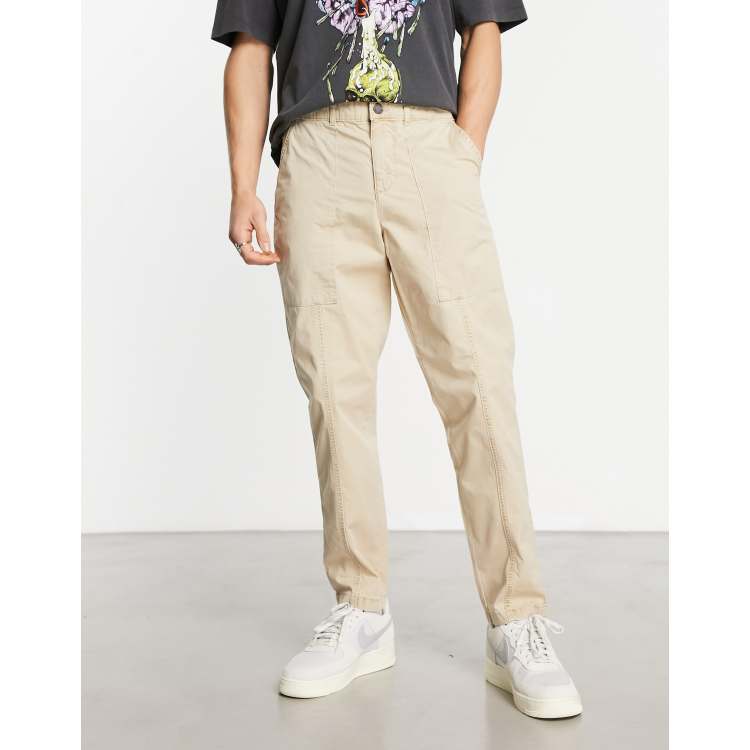Jack & Jones Intelligence tapered carrot fit worker pants in beige