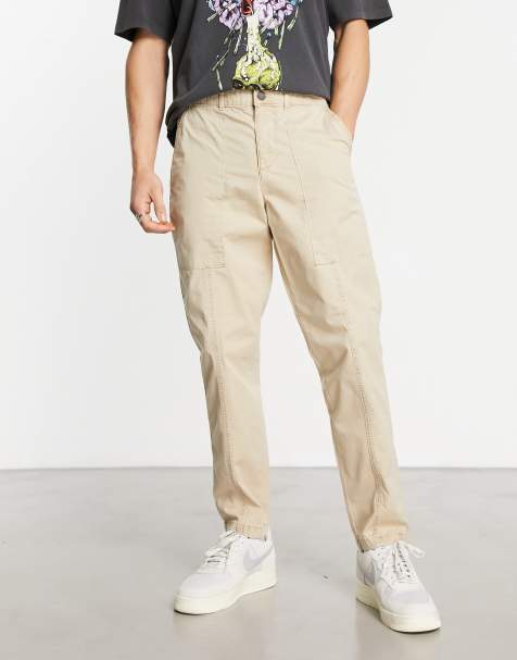 Jack & Jones Intelligence tapered carrot fit worker trouser in beige