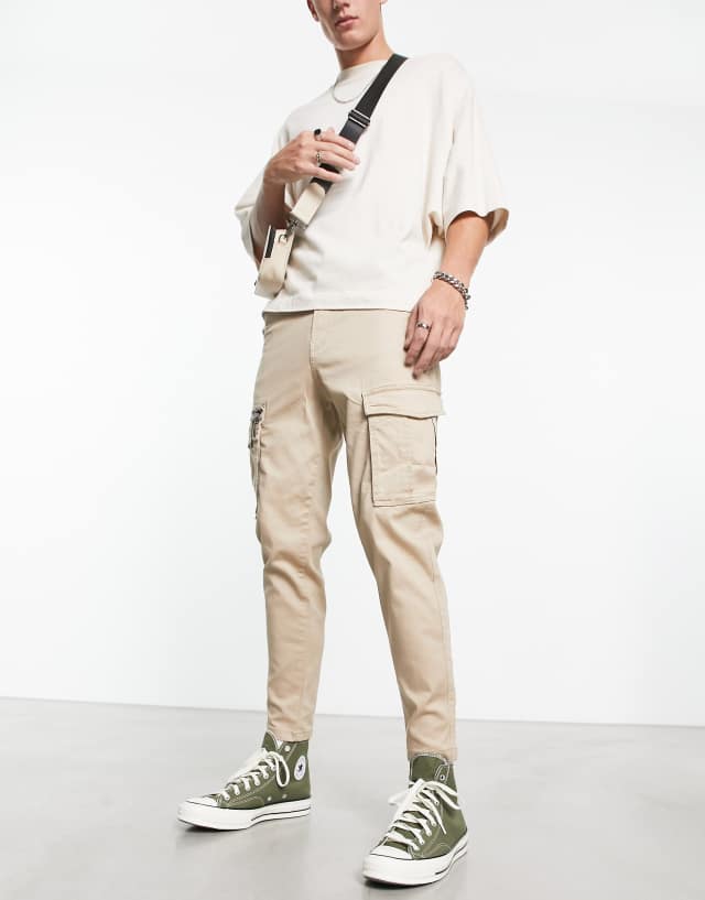 Jack & Jones Intelligence tapered fit cargo pants in beige