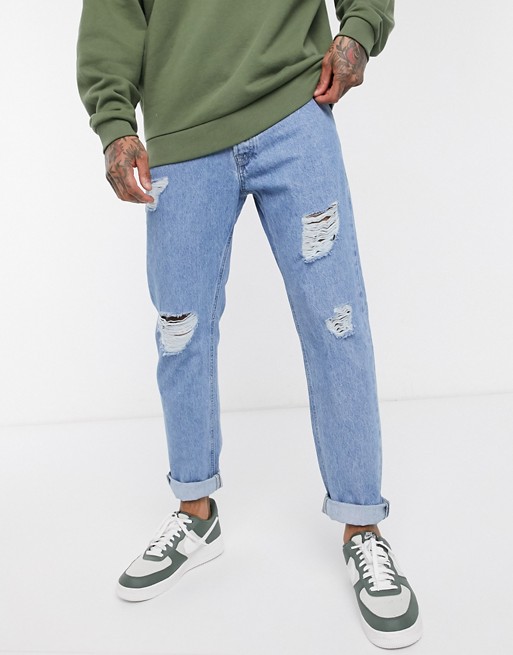 Jack & Jones Intelligence tapered fit ripped jeans in vintage light ...