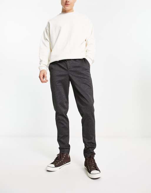 Jack & Jones Intelligence tapered fit trouser in black check 