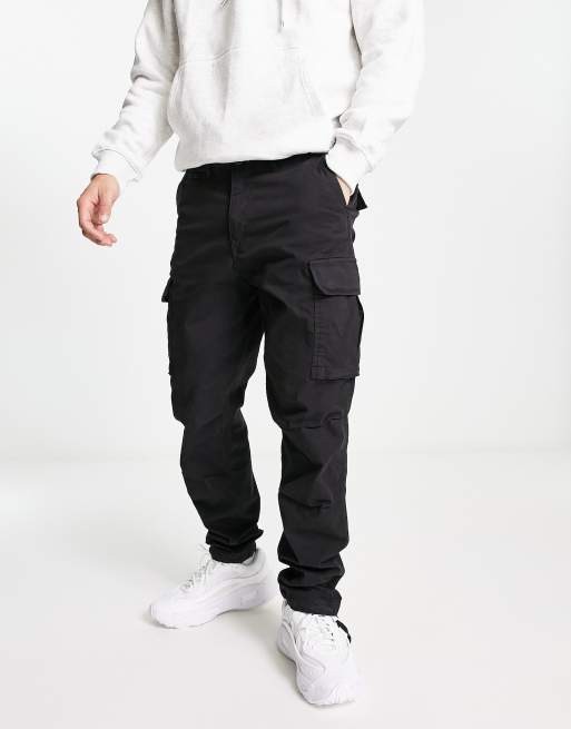 Jack & Jones Intelligence loose fit washed cargo pants in black  