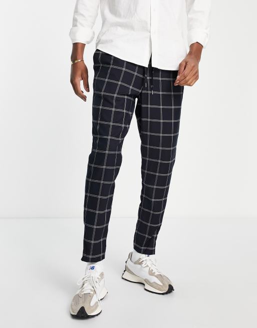 Jack & Jones Intelligence tapered smart trouser in navy check