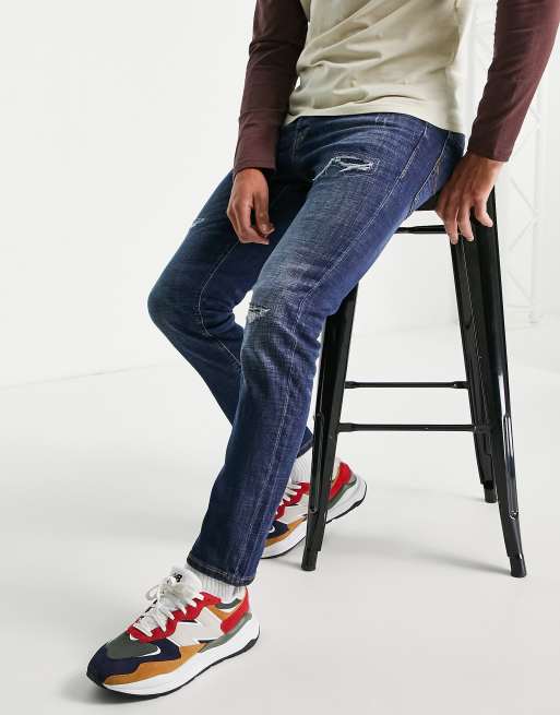 Jack & Jones Intelligence - Tim - Jeans met rechte pijpen, superstretch en slijtageplekken