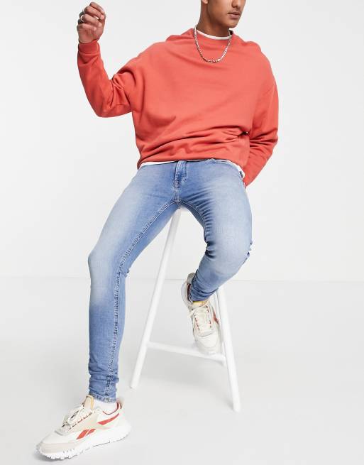 Jack & Jones Intelligence Tom spray on jeans in light blue ASOS