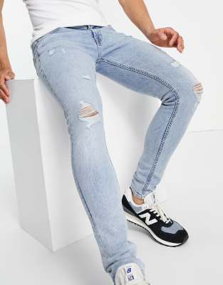 Jack & Jones Intelligence Tom super skinny jeans in lightwash blue-Blues