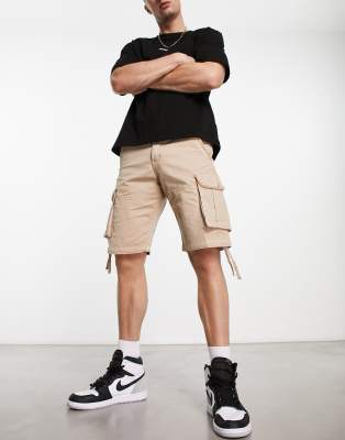 Jack & Jones Intelligence washed cargo short in beige  - ASOS Price Checker
