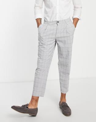 Jack & Jones Intelligence wide crop trousers in grey check - ASOS Price Checker