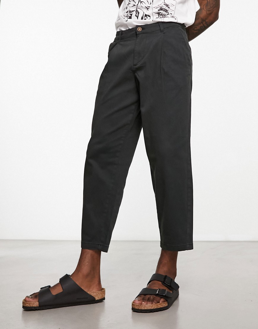 Jack & Jones Intelligence wide cropped leg chino with pleat in black