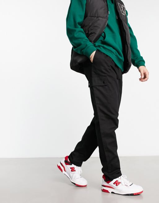 Jack & Jones Intelligence wide leg tapered drawstring cargo pants in black 