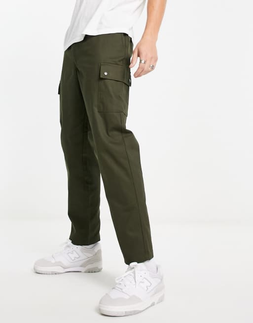 Jack & Jones wide leg tapered drawstring cargo pants in dark green