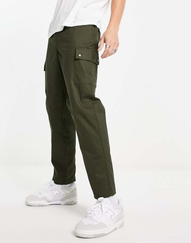 Jack & Jones Intelligence wide leg tapered drawstring cargo pants in khaki