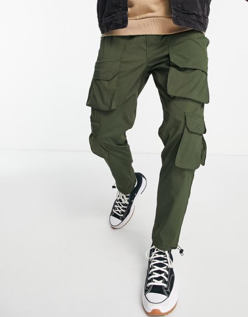 Jack & Jones Intelligence wide leg technical cargo trousers in olive