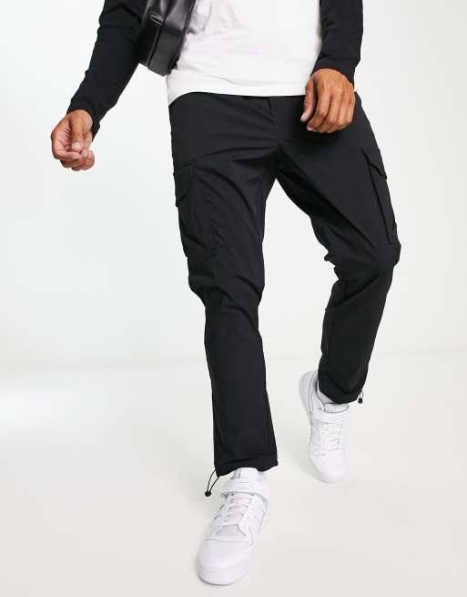 Jack & Jones Intelligence wide leg technical nylon cargo pants in black 