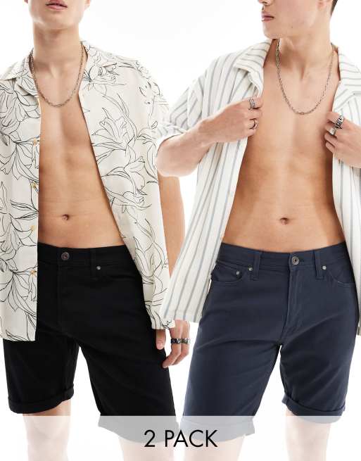 Jack & Jones Intelligence – Zestaw 2 par szortów w kolorach czarnym i granatowym z 5 kieszeniami