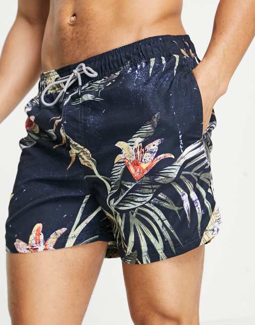 Jack & Jones Intelligence - Zwemshort met Hawaiiaanse print in marineblauw