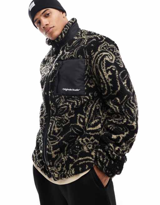 Jack & Jones - Jack van borg met ritssluiting en paisley-print in zwart