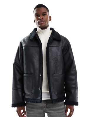 Jacke in Schwarz mit Lammfellimitat Schwarz S
