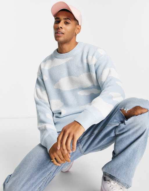 Jack & Jones jacquard knit jumper in light blue cloud pattern | ASOS