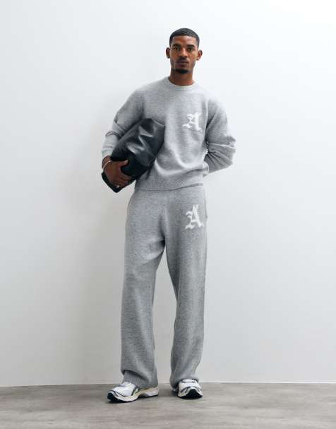 Jack & Jones jacquard knit sweatpants in light gray - view 1