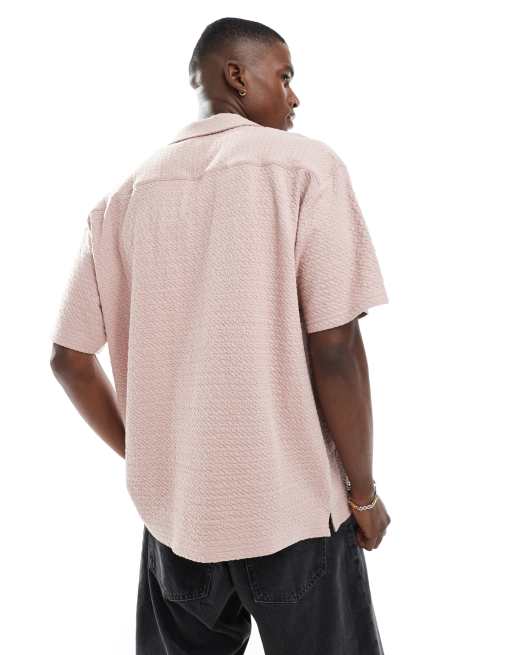 Jack & Jones jacquard short sleeve shirt in pink | ASOS
