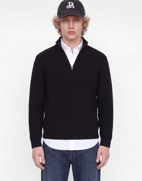 Jack & Jones Jaden geribde trui met hoge hals en halve rits in zwart - view 1