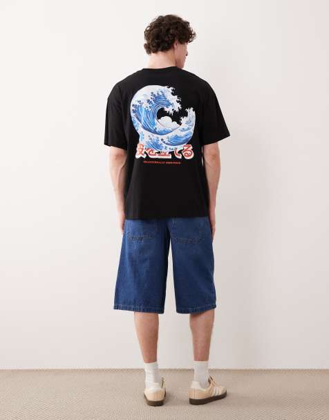 Jack & Jones japanese wave backprint t-shirt in charcoal grey - view 1