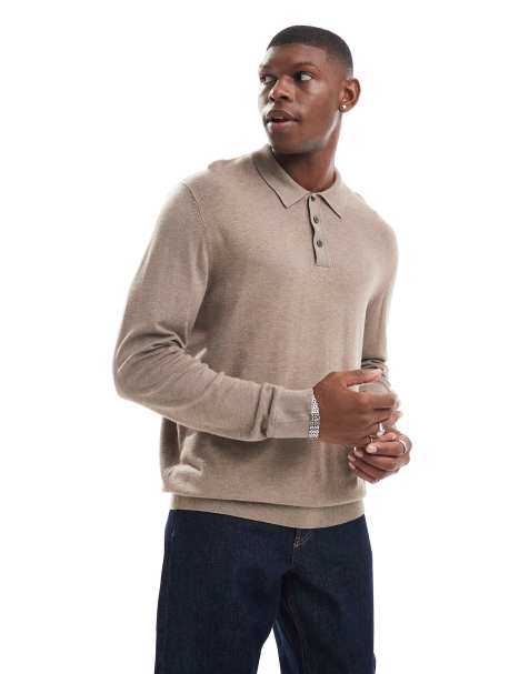 Jack & Jones – Jasnobrązowa dzianinowa koszulka polo z zapięciem na guziki - view 1