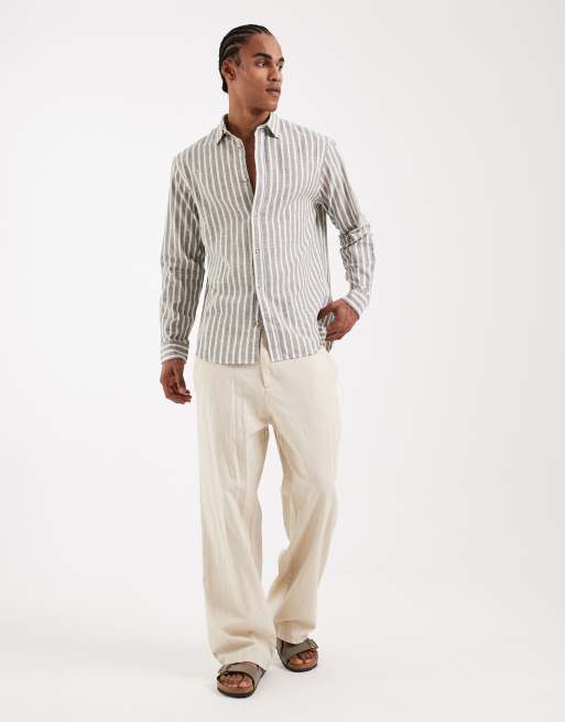 Jack & Jones – Jasnobrązowa koszula w paski z mieszanki lnu, 2 z 5