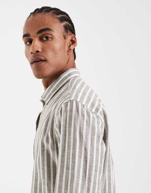 Jack & Jones – Jasnobrązowa koszula w paski z mieszanki lnu, 4 z 5