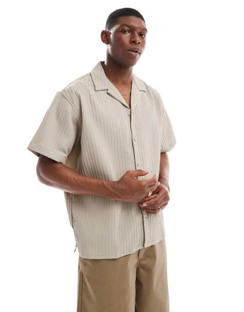 Jack & Jones short sleeve resort shirt in tan