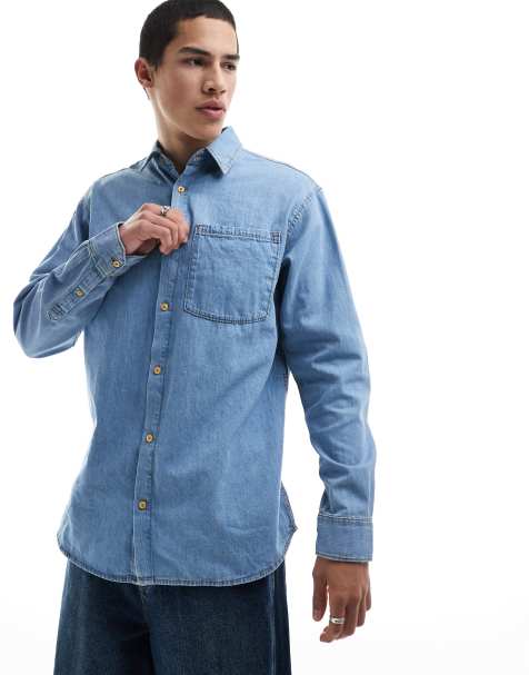 Jack & Jones long sleeve denim shirt in light blue 