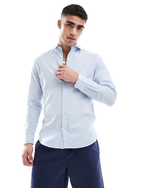 Jack & Jones linen blend shirt in light blue 