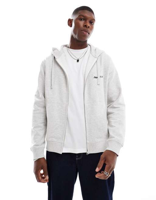 Jack & Jones – Jasnoszara melanżowa zapinana na zamek bluza z kapturem z logo
