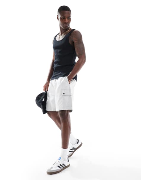Jack & Jones loose fit drawstring cargo short in light grey 