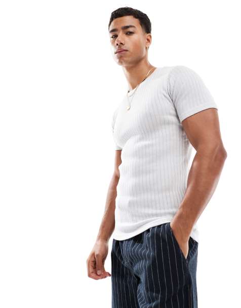 Jack & Jones – Jasnoszary prążkowany T-shirt o kroju podkreślającym sylwetkę - view 1